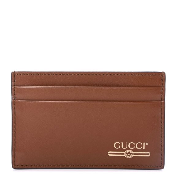 Gucci Print Logo Leather Cardholder in Brown