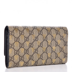 Gucci GG Supreme Bees Flap Long Wallet in Beige