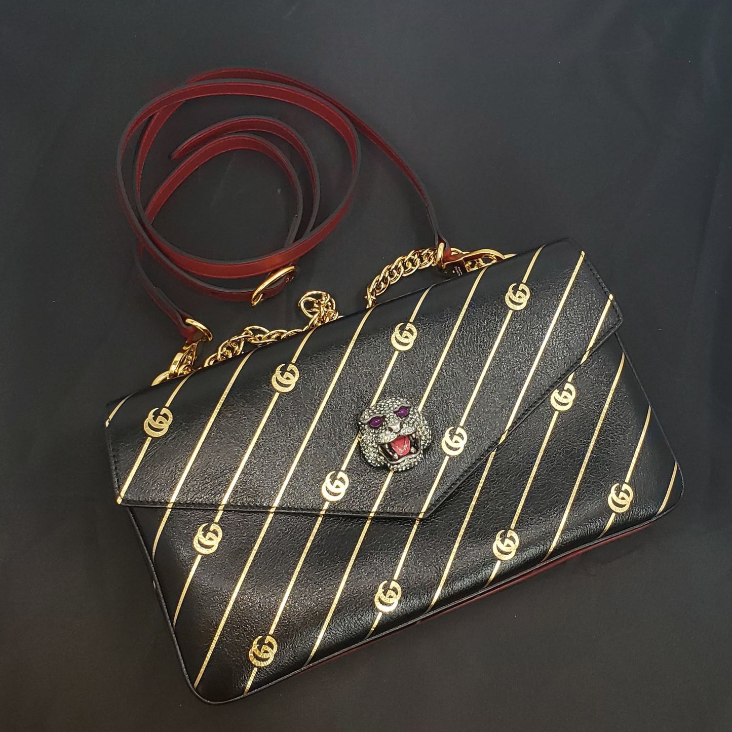 Gucci Thiara Medium Double Envelope Bag Black/Red