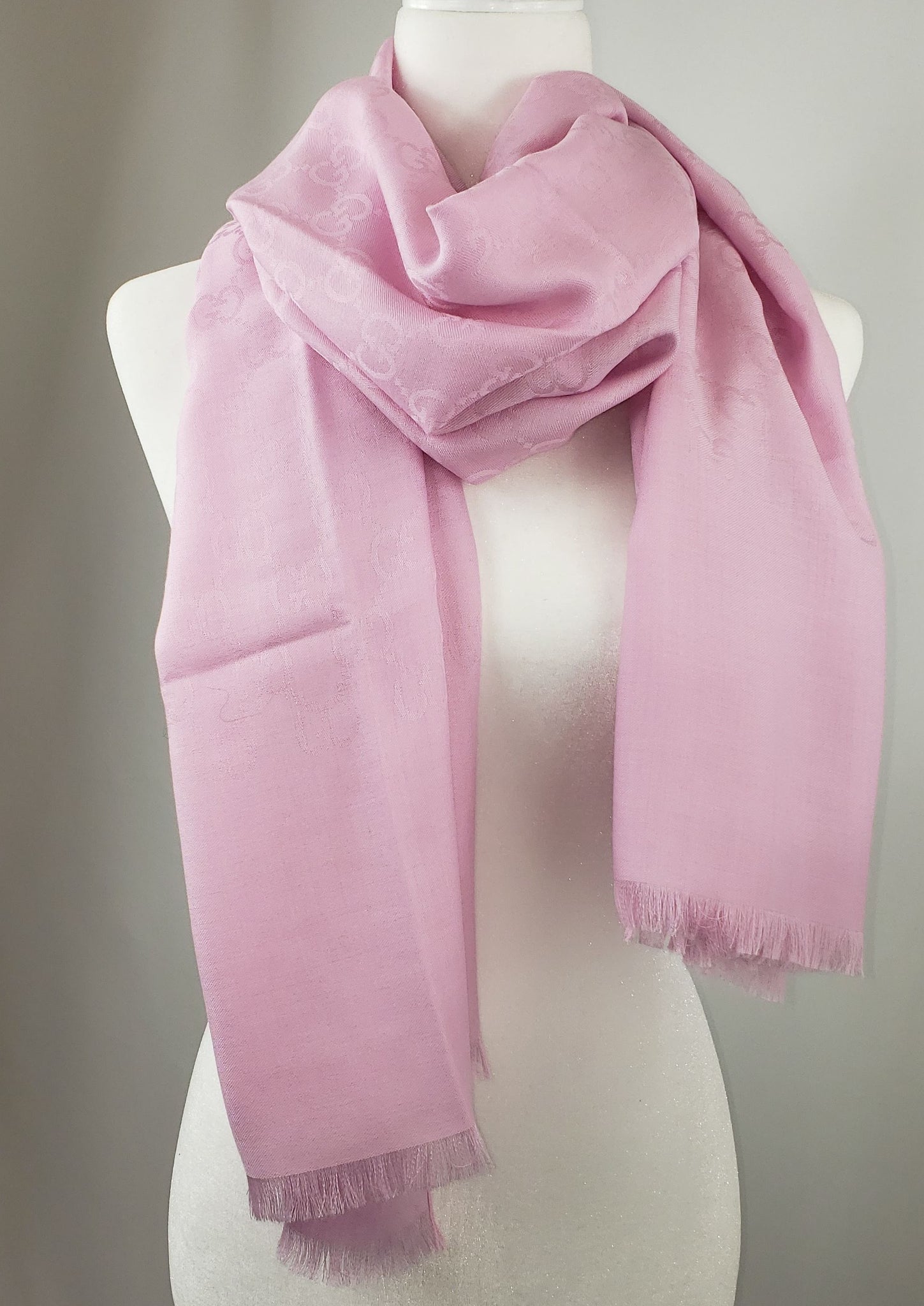 NEW GUCCI GG Guccissima Rose Pink Wool Silk Blend Wrap Monogram Shawl Scarf