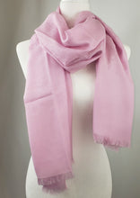 Load image into Gallery viewer, Gucci delivers a timeless and classic scarf in Rose Pink.  Wrap it around your neck for a neutral winter rose or use it as a blooming pink shawl in the spring.  This wool / silk scarf can be worn year round.  Rose pink scarf Interlocking GG motif pattern 70% Wool, 30% Silk Fringed ends 17.75&quot; x 71&quot;  (45cm x 180 cm) Product Code 1659033G646 Made in Italy