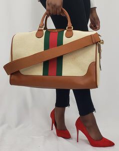 Gucci Travel Duffel Bag with Web in Beige