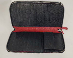 Salvatore Ferragamo Double Pocket Zip Document Holder in Black with Red Interior