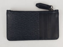 Load image into Gallery viewer, Black card holder Dark silver-toned hardware featuring Ferragamo name accent  100% pebbled leather 1 zipped pouch and 5 card slots 5.25&quot; x 2.75&quot; x 0.5&quot; Product number 0670661 Made in Italy 