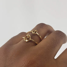 Load image into Gallery viewer, Gold connected ring set 18k yellow gold Double GG cut out emblem  Stacked ring connected by small chain  High polish finish Made in Italy