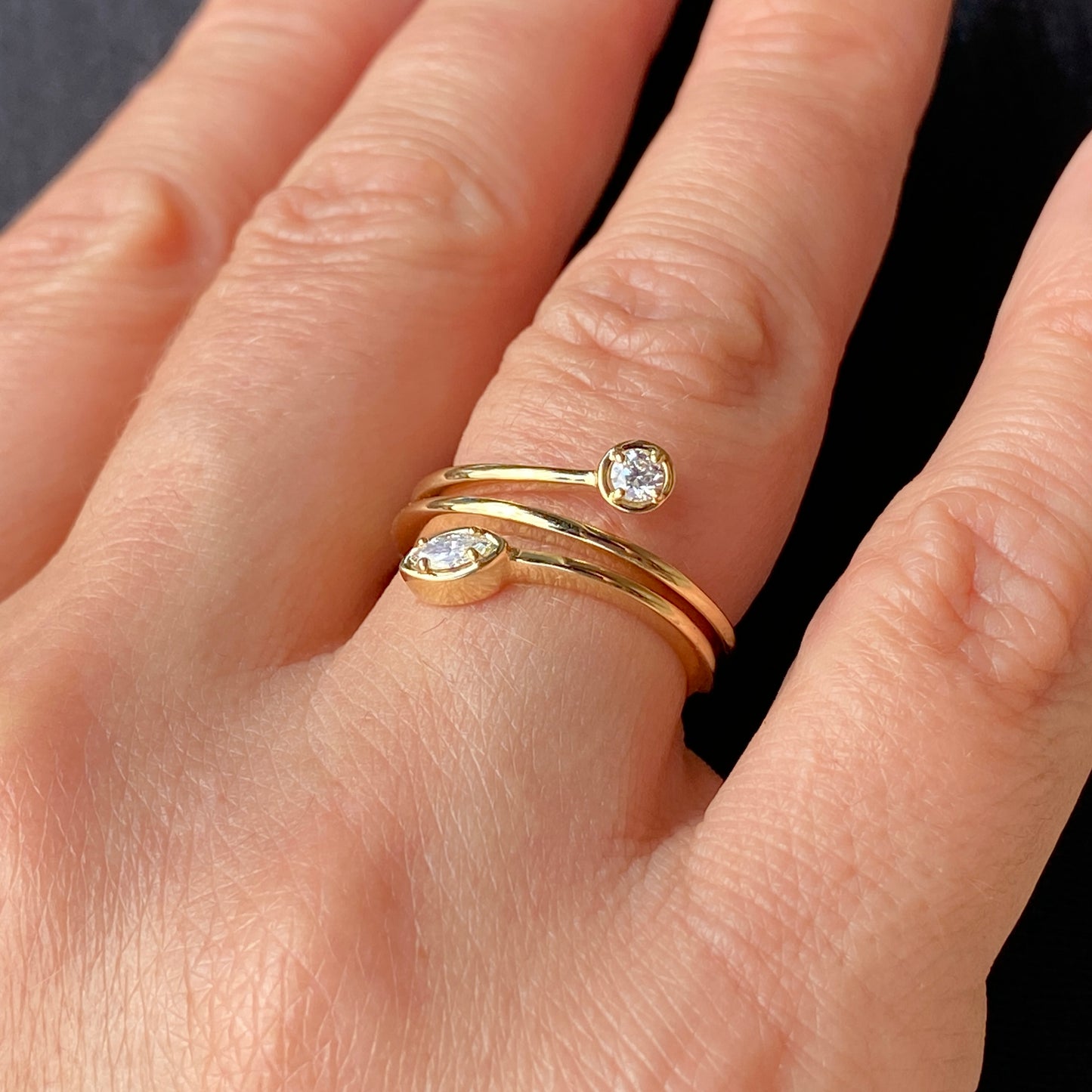 Diamond Marquis Round Bypass Ring 14K Yellow Gold 0.20 TCW