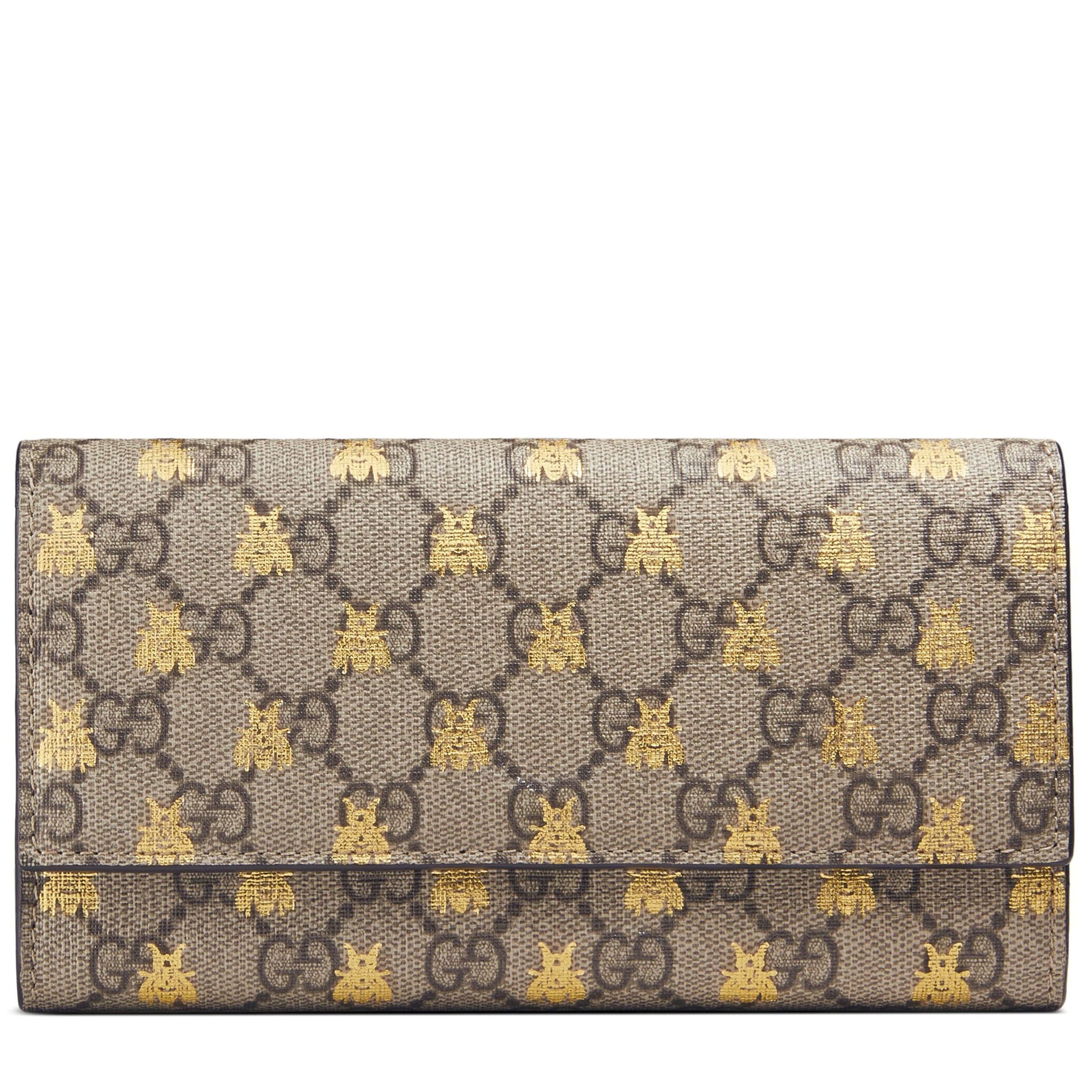 Gucci Bee Wallet in Gold and Canvas –