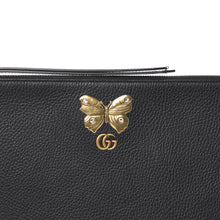 Load image into Gallery viewer, Gucci Pebbled Calfskin Butterfly Zip Clutch in Black