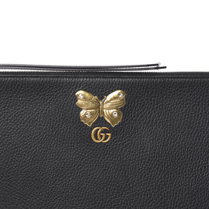Gucci Pebbled Calfskin Butterfly Zip Clutch in Black