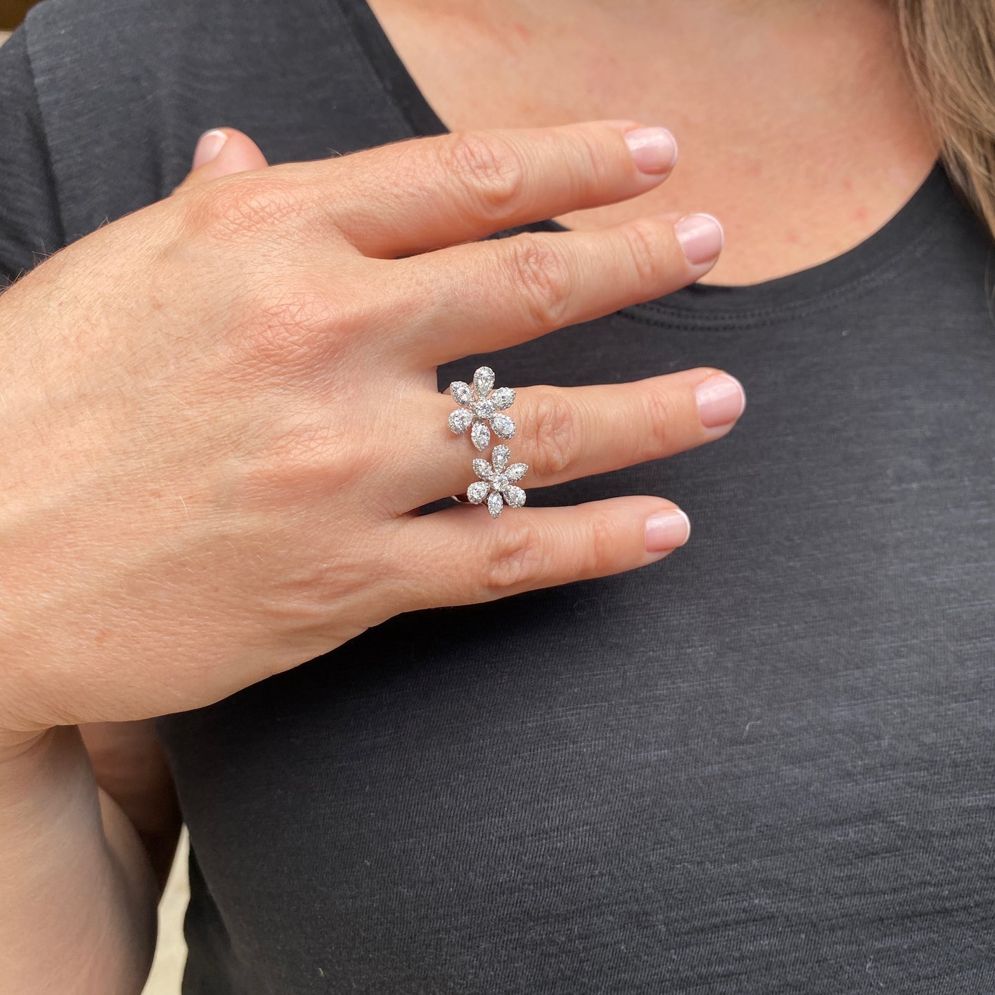 Fancy Cut Flower Ring in 14K White Gold 1.25 Total Carat Weight Gen Diamond