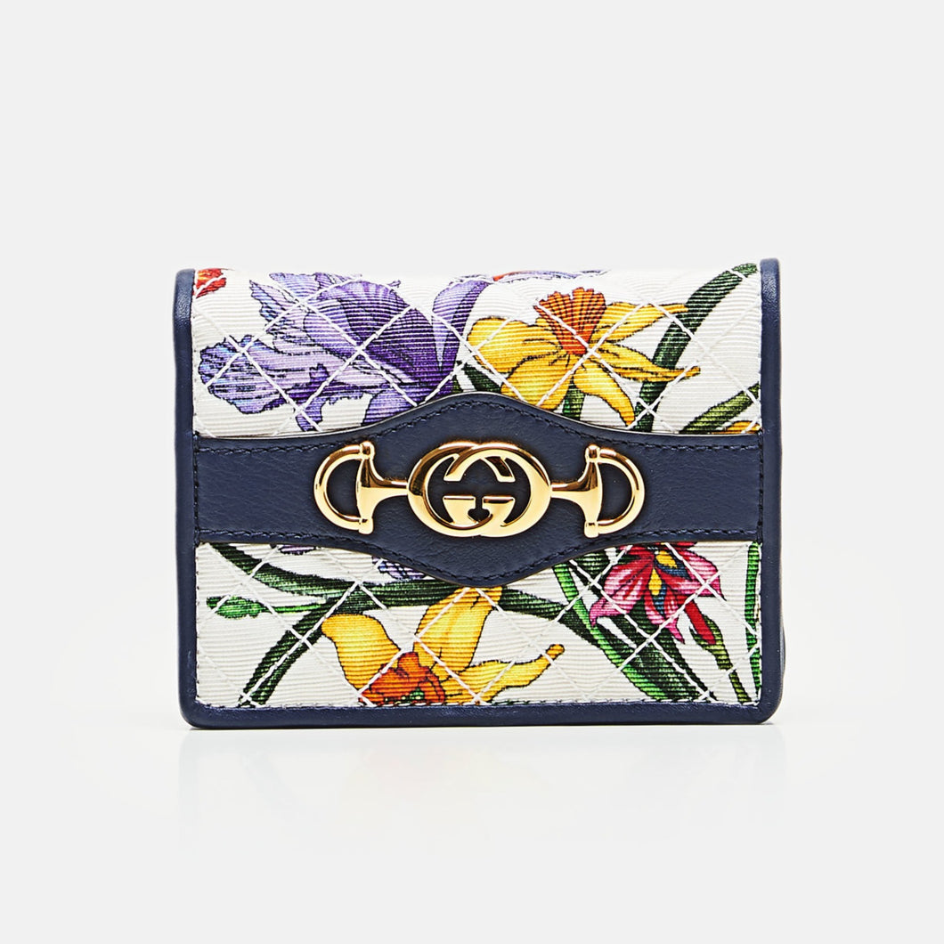 Gucci Trapuntata Floral-print Faille Cardholder in Navy