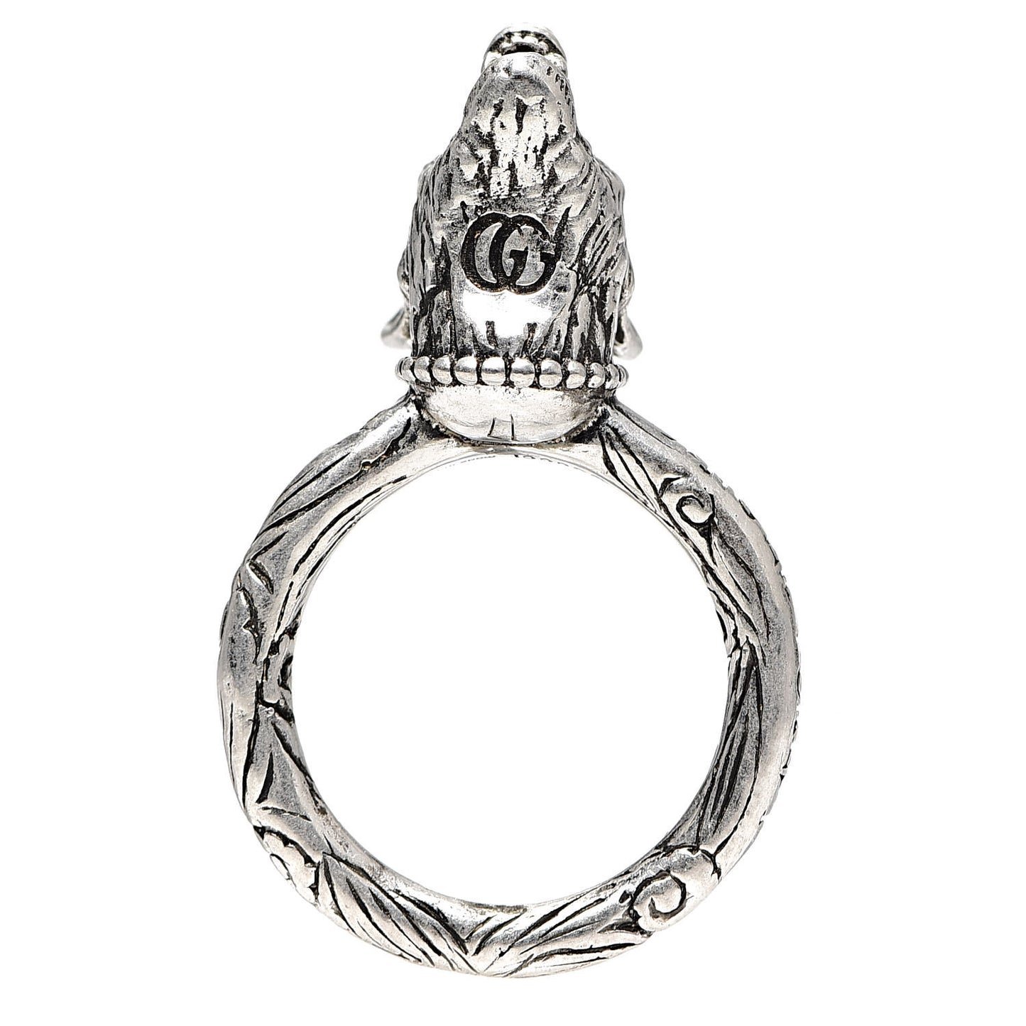 Gucci Anger Forest Wolf Head Ring in Sterling Silver