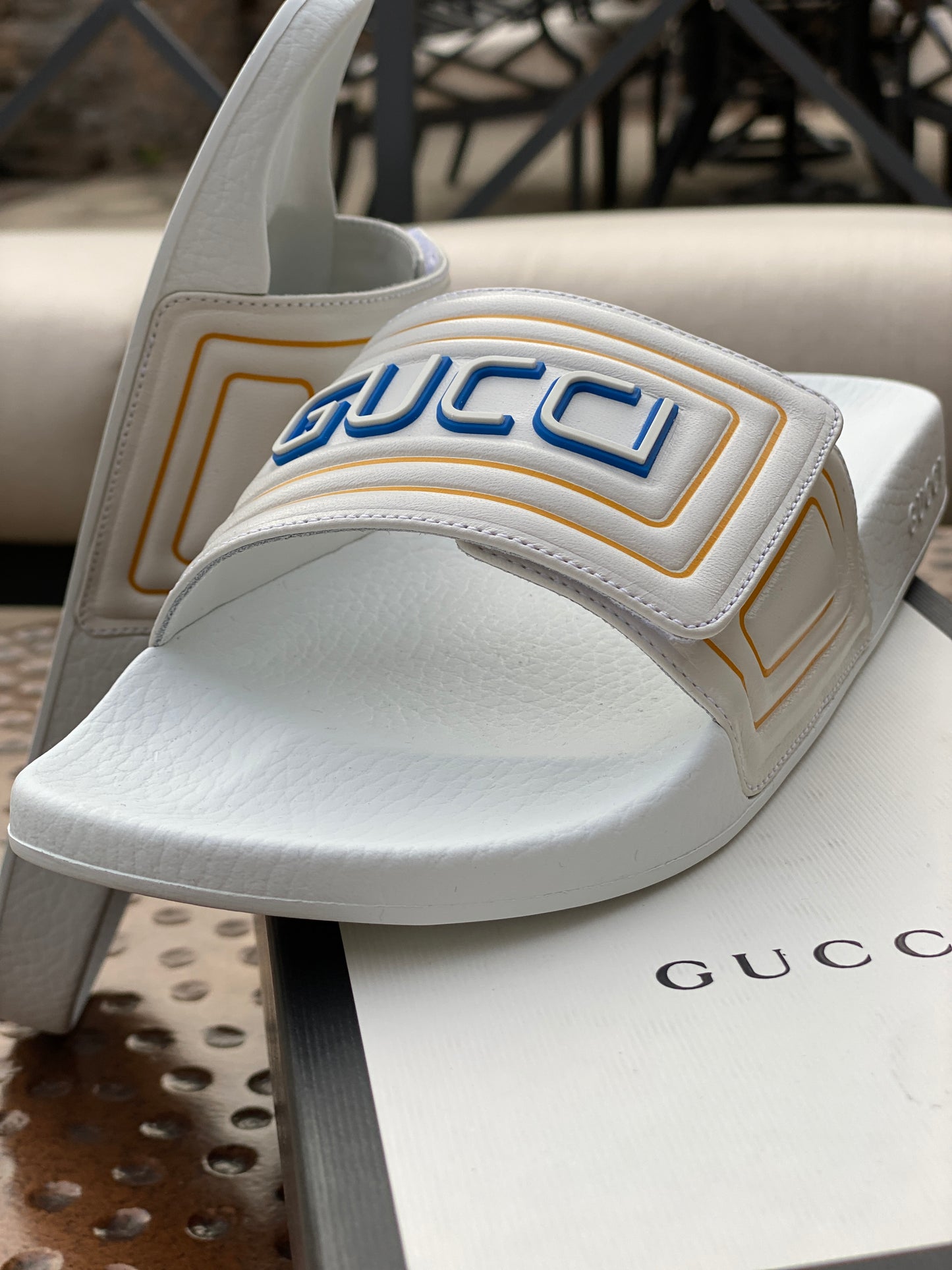 Gucci Logo Leather Slide in White