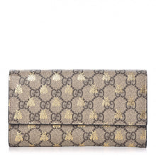 Load image into Gallery viewer, Gucci GG Supreme Bees Flap Long Wallet in Beige