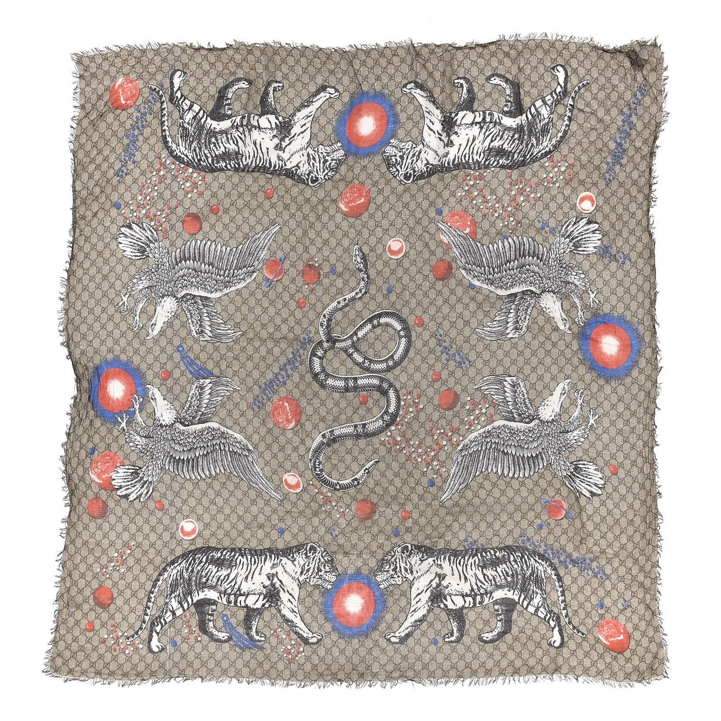 Gucci GG Space Animal Print Scarf in Beige