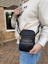 Load image into Gallery viewer, Gucci Logo Print Leather Crossbody Bag in Black