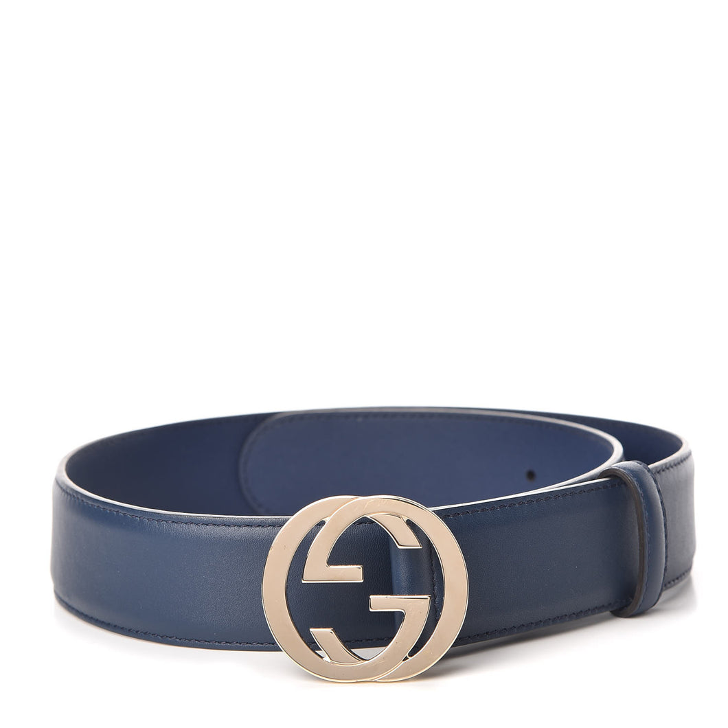 Gucci Interlocking G Belt GG Canvas and Blue Leather Large 100