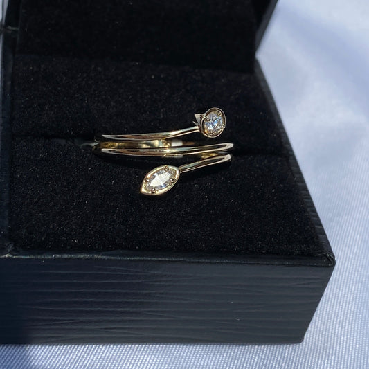 Diamond Marquis Round Bypass Ring 14K Yellow Gold 0.20 TCW