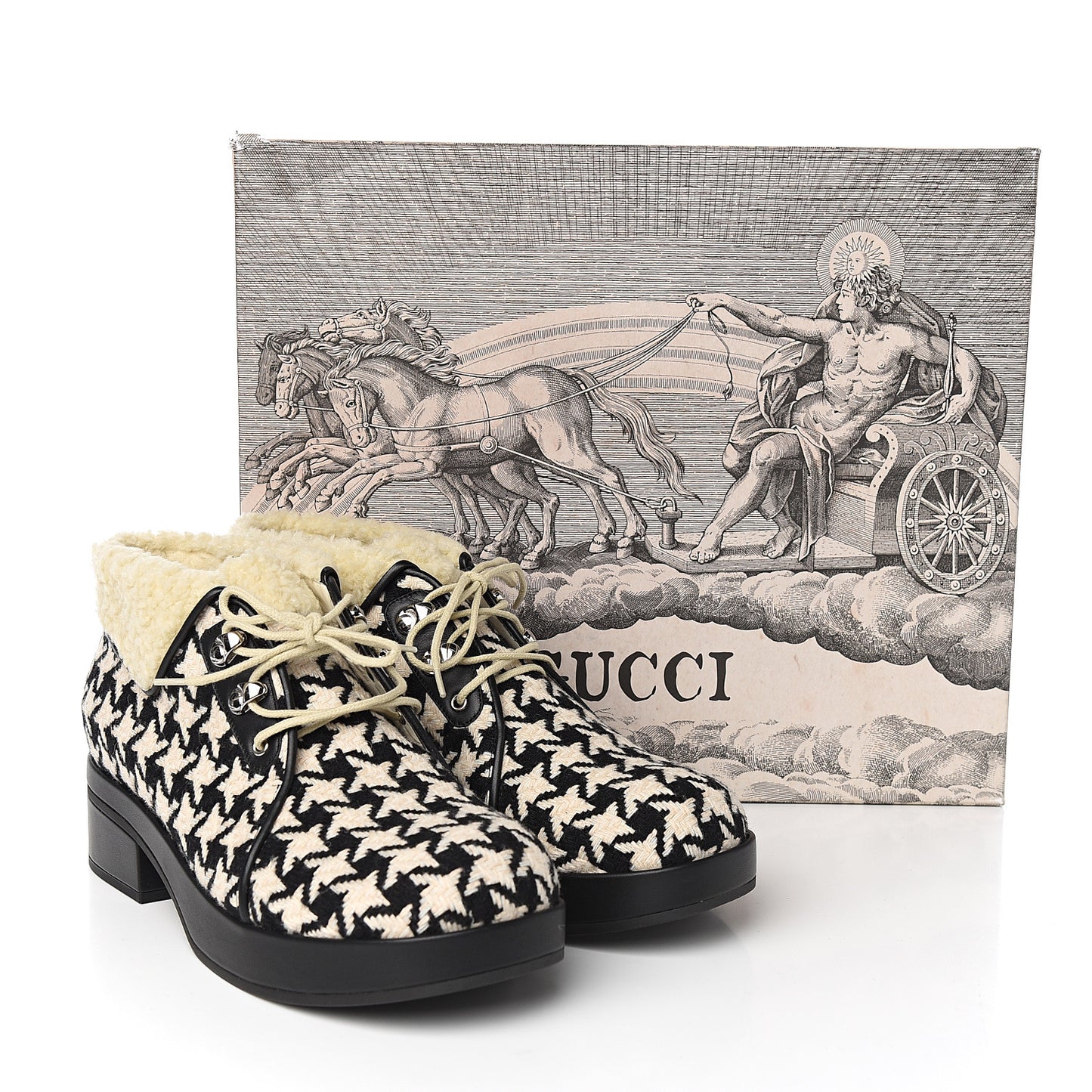Gucci Houndstooth Lace up Bootie in White