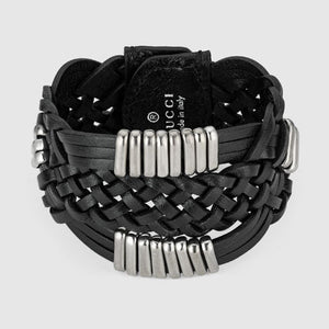 Gucci GG Marina Braided Leather Bracelet in Black