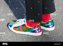 Load image into Gallery viewer, PREOWNED Gucci Rainbow Ace Sneaker with Web