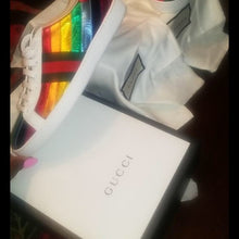Load image into Gallery viewer, PREOWNED Gucci Rainbow Ace Sneaker with Web