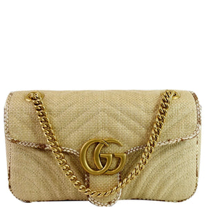 Gucci GG Marmont Small Raffia Shoulder Bag