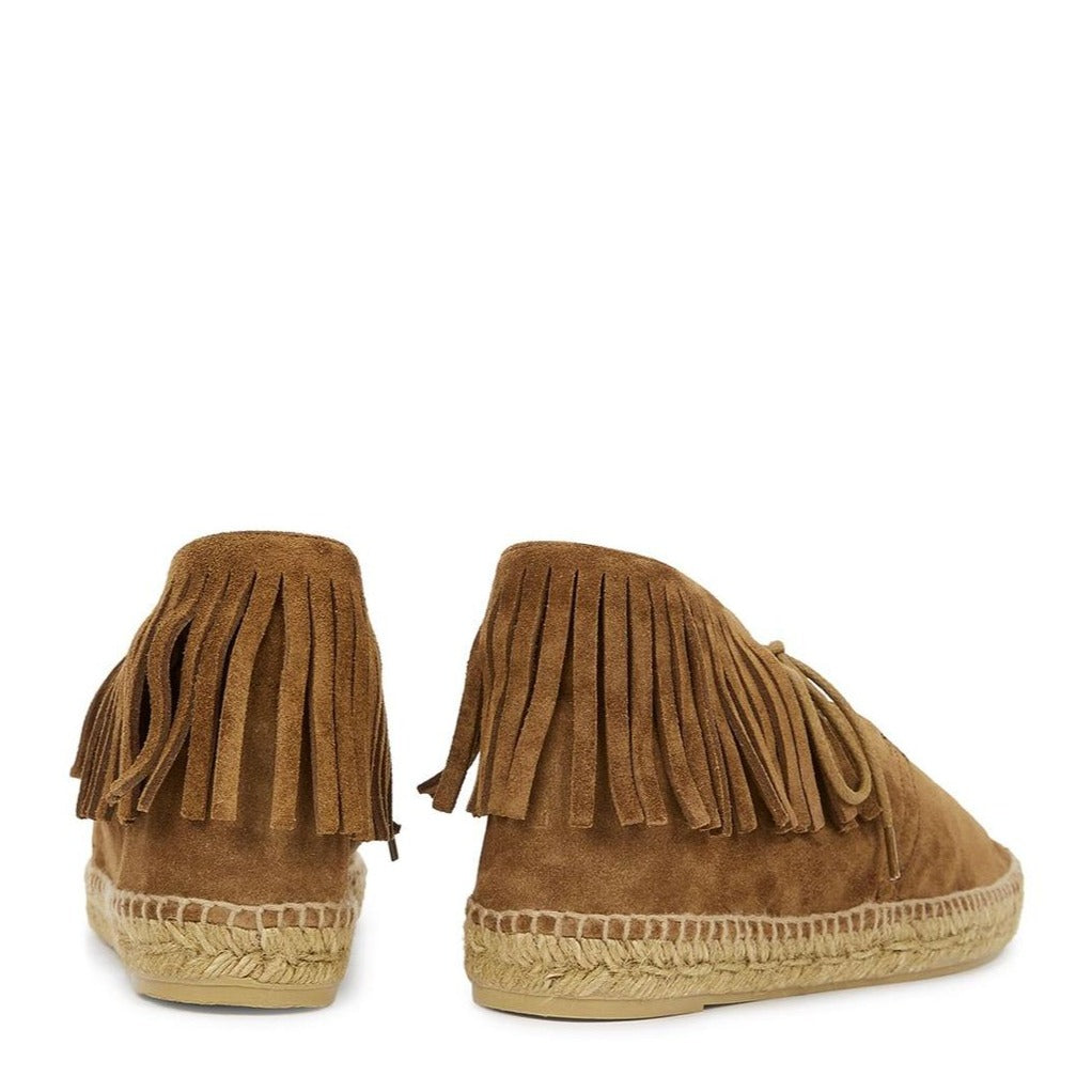 Saint Laurent Fringe Suede Lace-Up Espadrilles in Brown