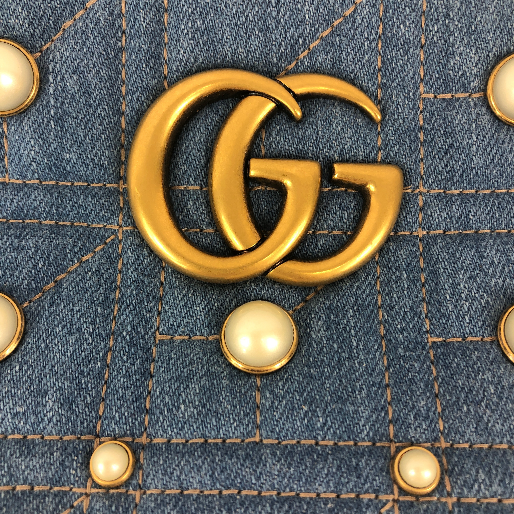 Blue Gucci Pearly GG Marmont Matelasse Crossbody Bag – Designer