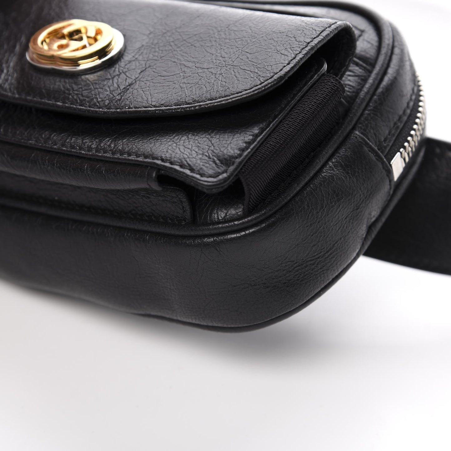 Gucci Marina Morpheus Crackled Leather Belt Bag in Black