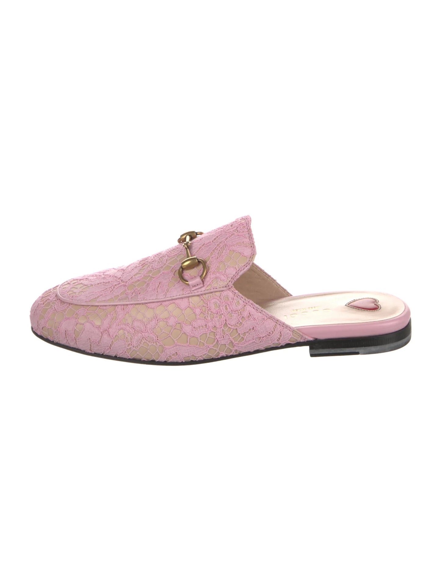 Gucci Princetown Pink Lace Leather Horsebit Mules