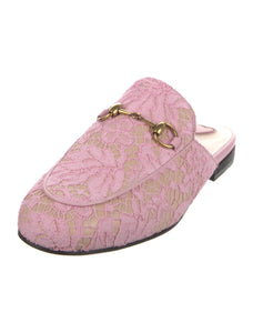 Gucci Princetown Pink Lace Leather Horsebit Mules