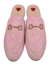 Load image into Gallery viewer, Gucci Princetown Pink Lace Leather Horsebit Mules