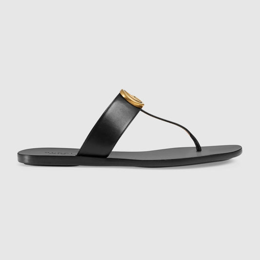 Gucci Double G Leather Thong Sandal in Black