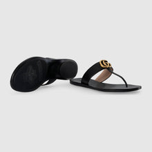 Load image into Gallery viewer, Gucci Double G Leather Thong Sandal in Black