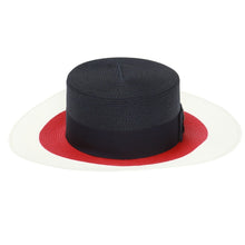 Load image into Gallery viewer, Gucci Papier Wide Brim Hat in Blue Red and White