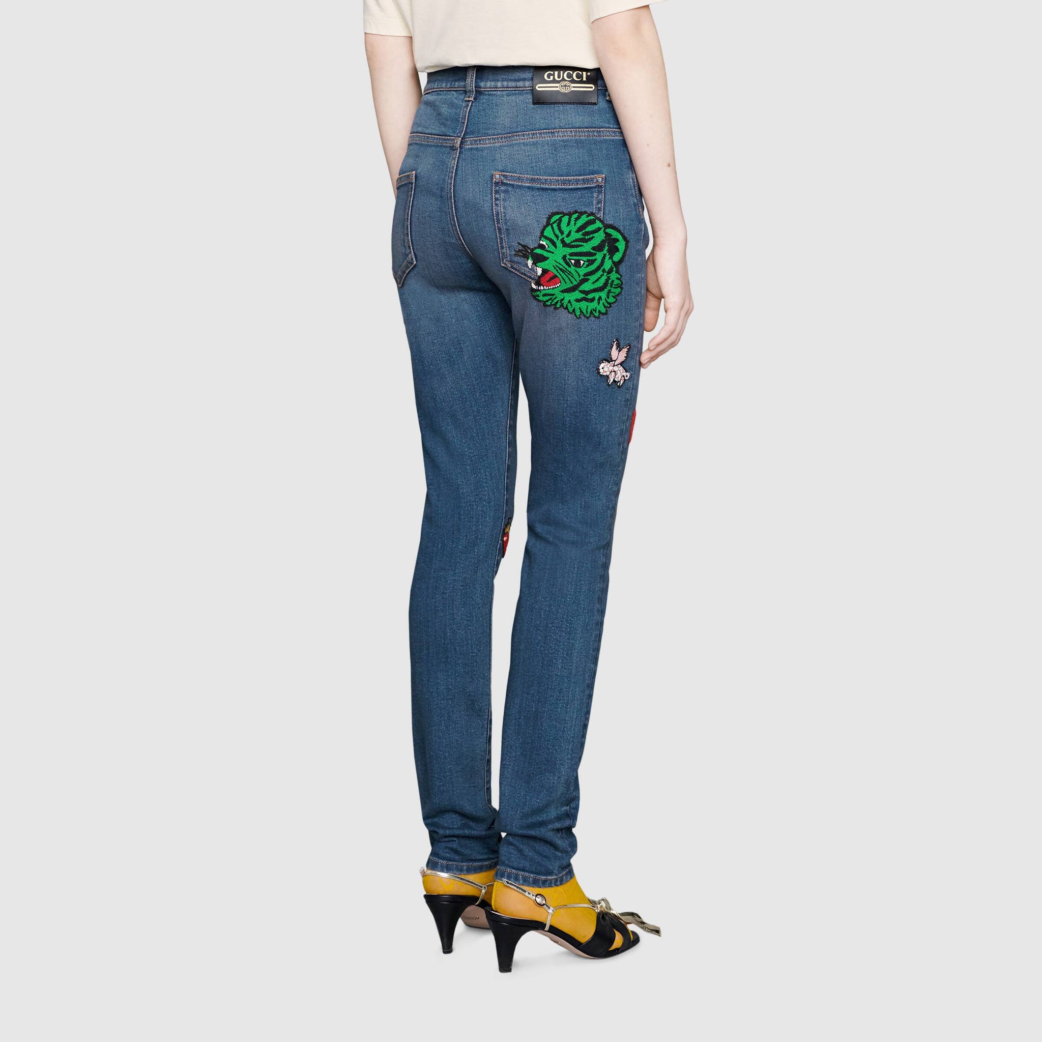 Denim Skinny Trousers with Patches Blue – Gavriel.us