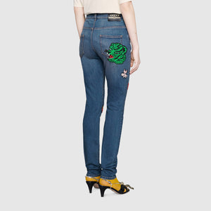 Gucci Denim Skinny Trousers with Patches in Blue Wash