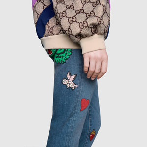 Gucci Denim Skinny Trousers with Patches in Blue Wash