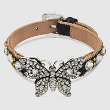 Load image into Gallery viewer, Gucci Crystal Butterfly Leather Cuff Bracelet in Black