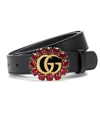 Load image into Gallery viewer, Gucci GG Red Jeweled Leather Belt in Black