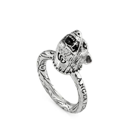 Gucci Anger Forest Wolf Head Ring in Sterling Silver