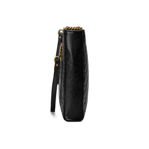 The Gucci GG Marmont Matelassé Leather Shoulder Bag in Black is a gorgeous leather bag with a tote silhouette which is accented by antique gold-tone hardware. Exquisite matelasse stitching accentuates the streamlined silhouette of a trim tote bag branded with antiqued double-G hardware inspired by an archival design.