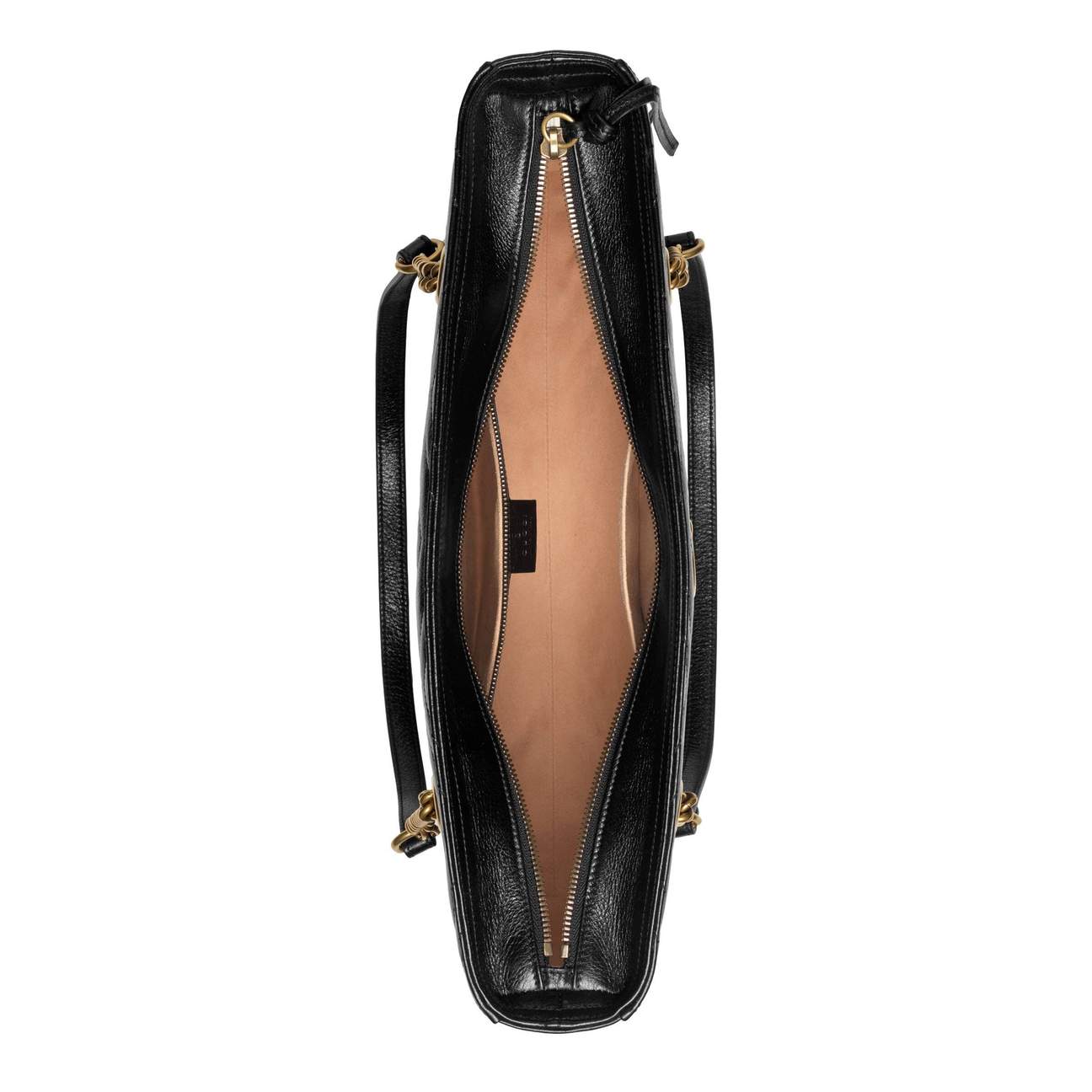 The Gucci GG Marmont Matelassé Leather Shoulder Bag in Black is a gorgeous leather bag with a tote silhouette which is accented by antique gold-tone hardware. Exquisite matelasse stitching accentuates the streamlined silhouette of a trim tote bag branded with antiqued double-G hardware inspired by an archival design.
