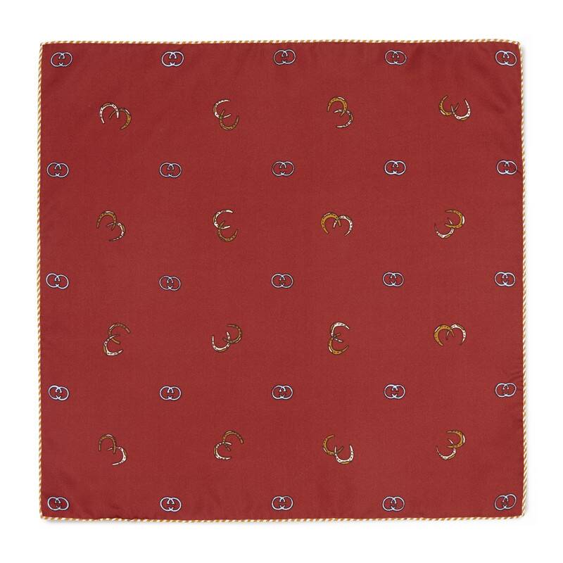 Gucci GG Horseshoe Print Pocket Square in Red