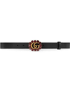 Gucci GG Red Jeweled Leather Belt in Black