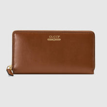 Load image into Gallery viewer, Gucci Zip Around Leather Wallet with Metallic Logo in Brown