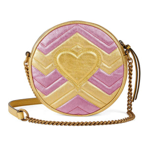 Gucci GG Mini Marmont Round Shoulder Bag in Yellow and Pink