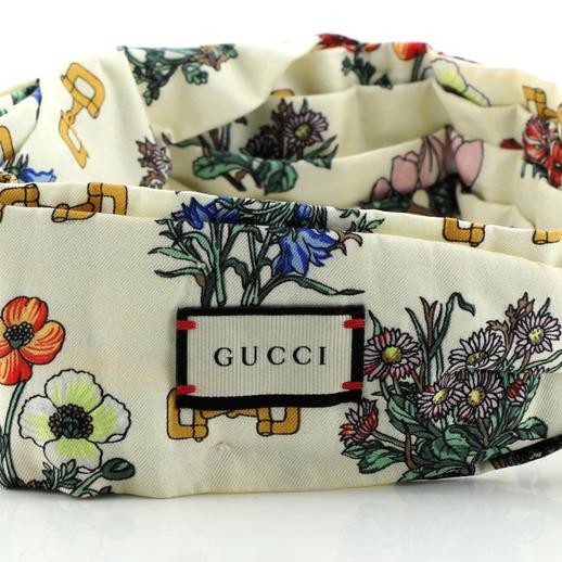 Gucci Floral Print Silk Headband in Ivory