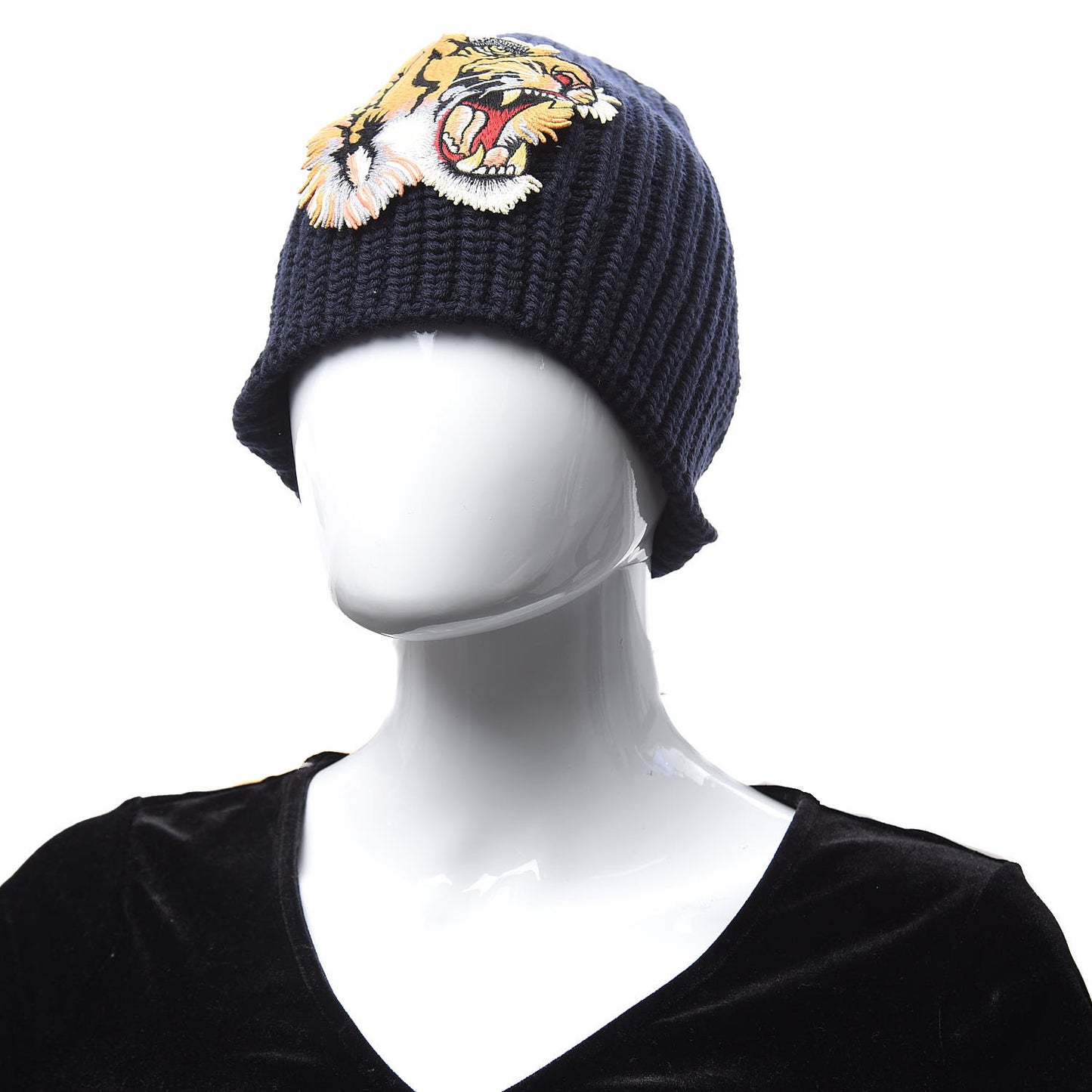 Gucci Tiger Embroidered Wool Hat in Midnight Blue
